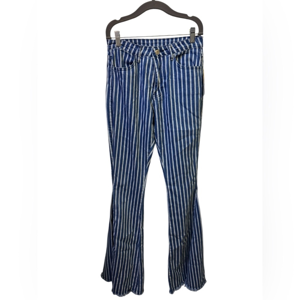 Altar'd State Blue and White Striped Womens  Denim Bell Bottom Jeans Size XS NWT